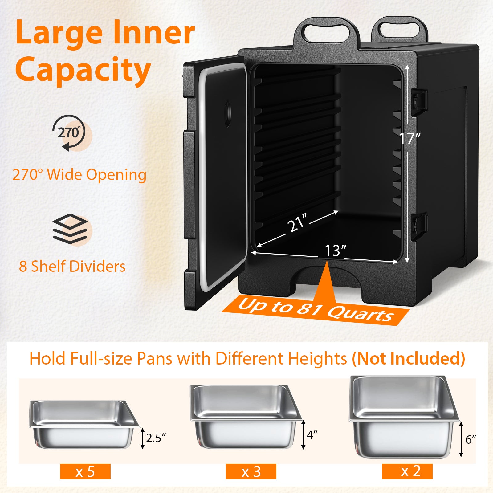 81 Quart Capacity End-loading Insulated Food Pan Carrier-BlackÂ