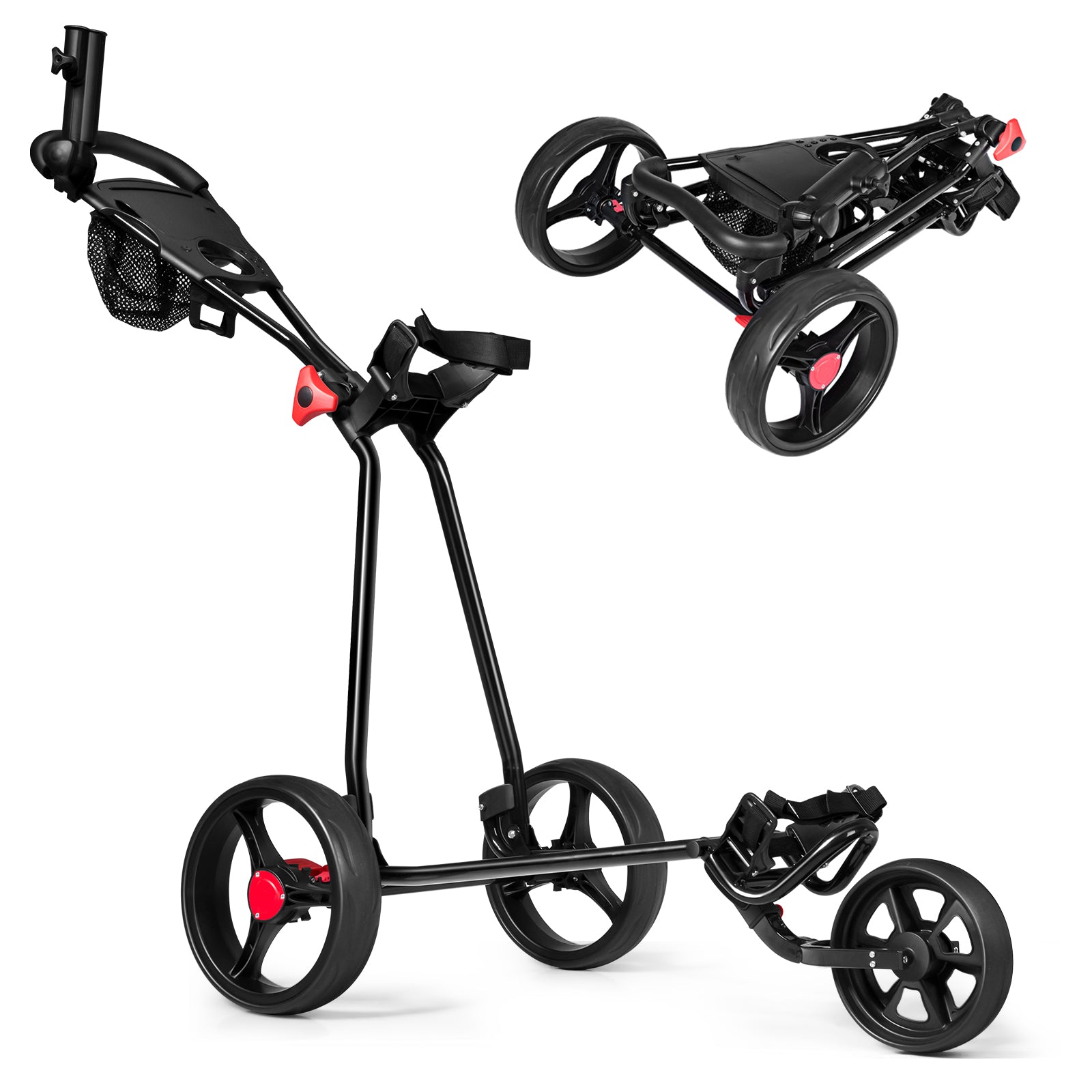3 Wheel Durable Foldable Steel Golf Cart with Mesh BagÂ