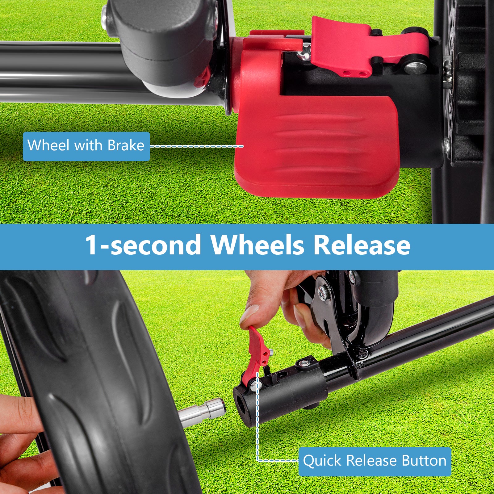 3 Wheel Durable Foldable Steel Golf Cart with Mesh BagÂ