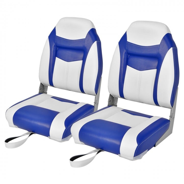 2 Pieces High Back Folding Boat Seat Set with Sponge Cushion