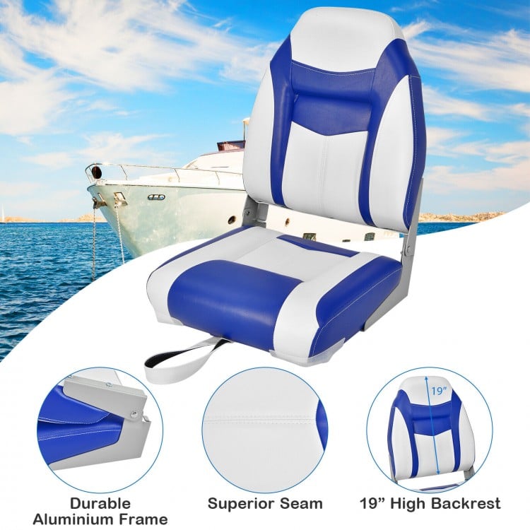 2 Pieces High Back Folding Boat Seat Set with Sponge Cushion