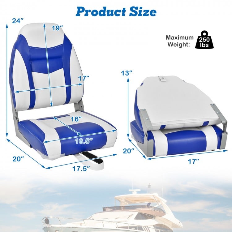 2 Pieces High Back Folding Boat Seat Set with Sponge Cushion
