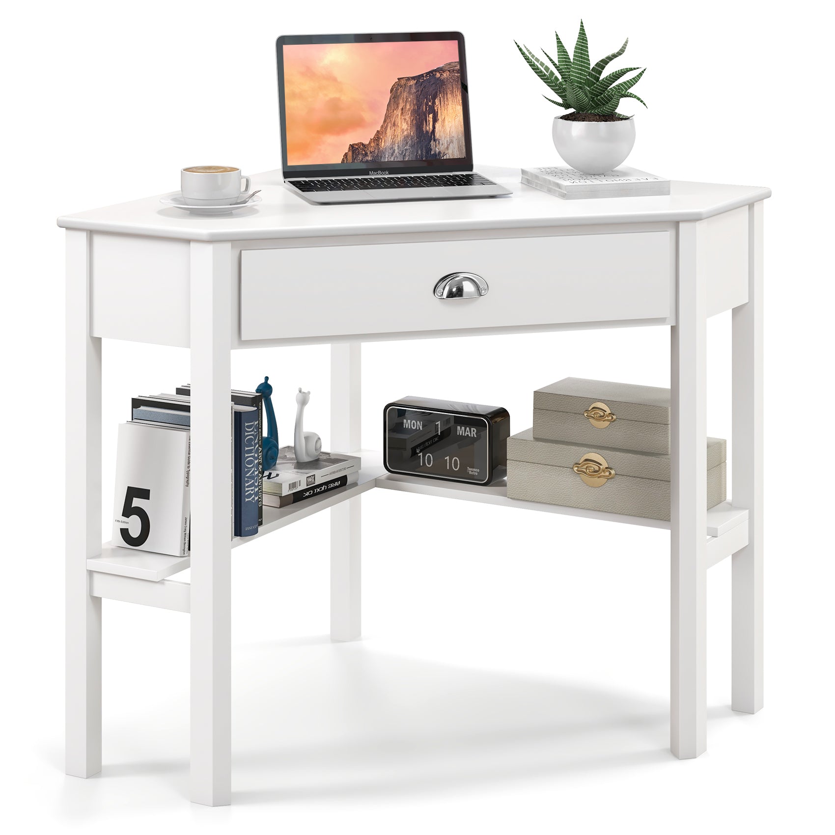 Corner Wooden Piece Laptop Computer Desk-WhiteÂ
