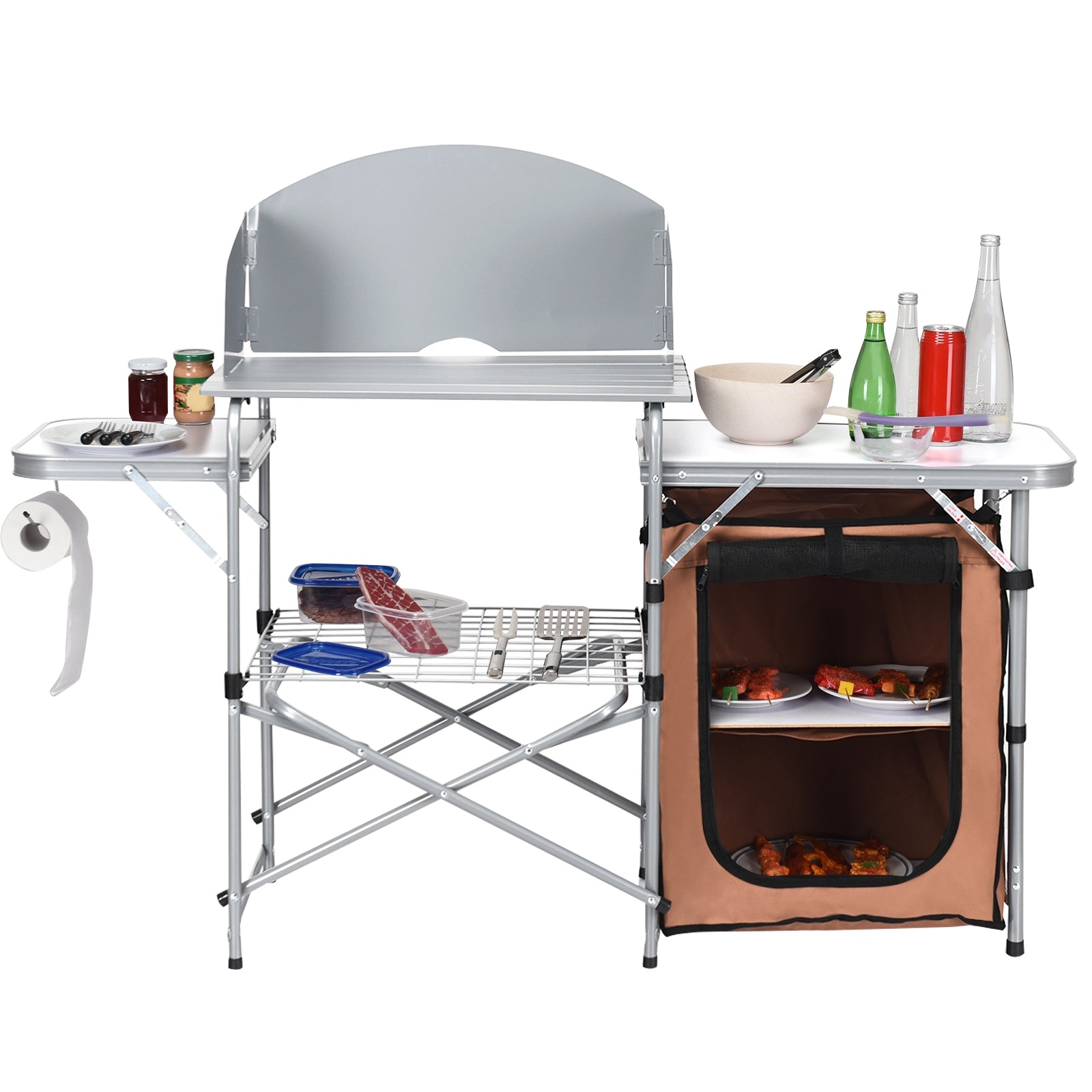 Foldable Outdoor BBQ Portable Grilling Table With Windscreen BagÂ