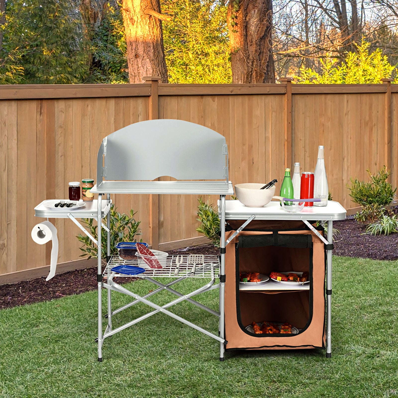Foldable Outdoor BBQ Portable Grilling Table With Windscreen BagÂ