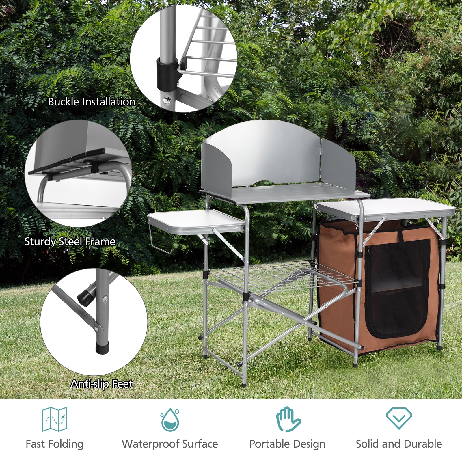 Foldable Outdoor BBQ Portable Grilling Table With Windscreen BagÂ