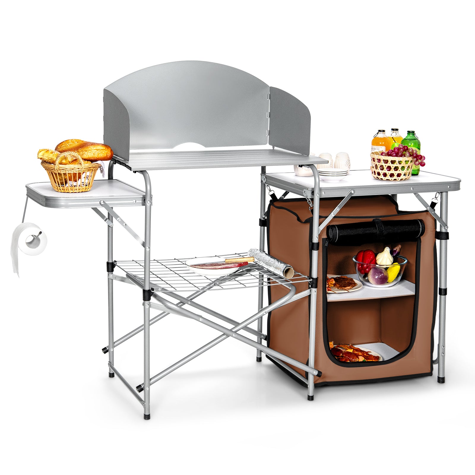 Foldable Outdoor BBQ Portable Grilling Table With Windscreen BagÂ