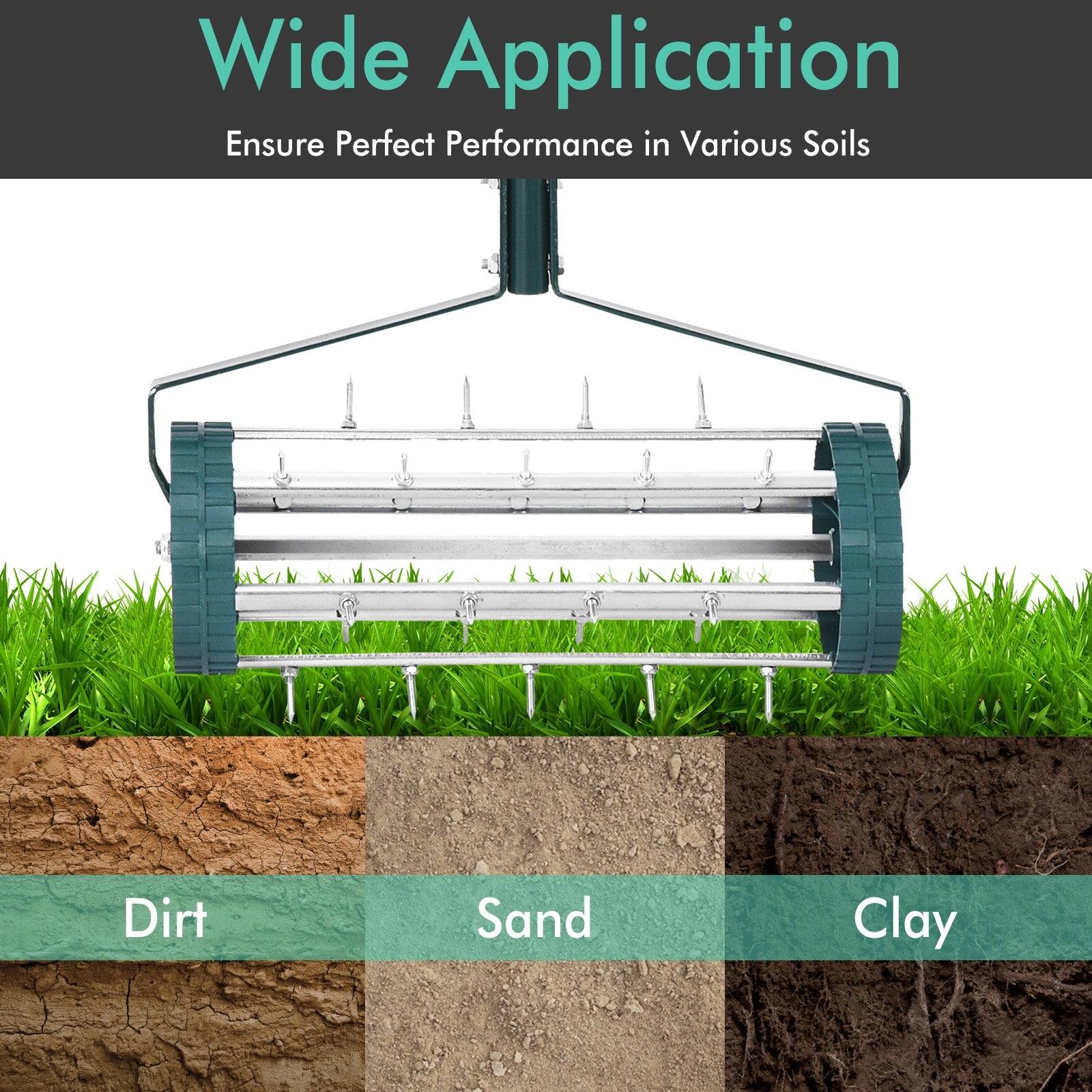 18 Inch Rolling Lawn Aerator with Anti-slip Handle and Tine SpikesÂ