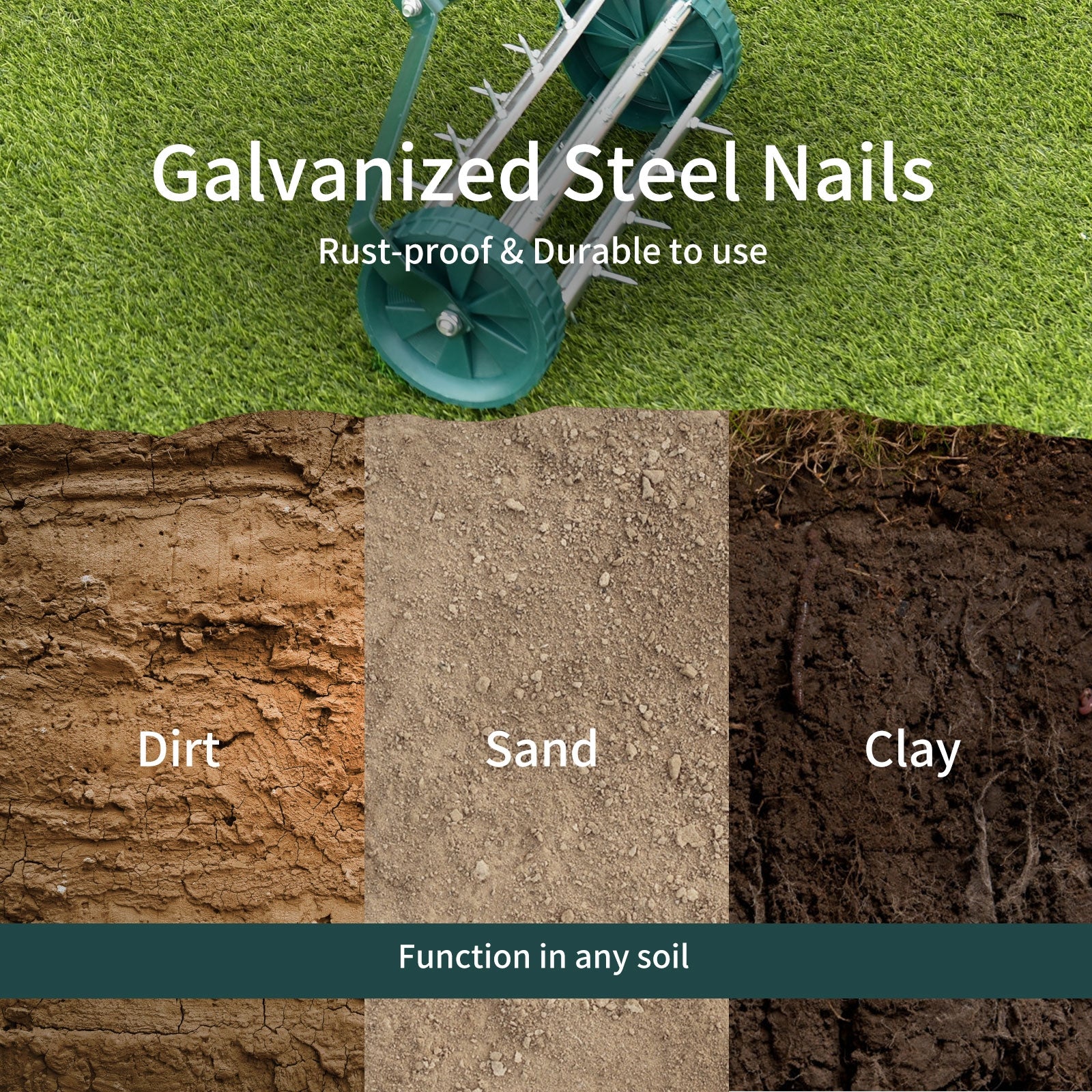 18 Inch Rolling Lawn Aerator with Anti-slip Handle and Tine SpikesÂ