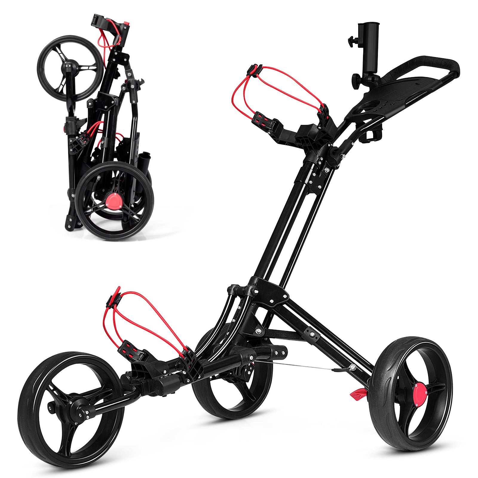 Foldable 3 Wheel Golf Pull Push Cart TrolleyÂ