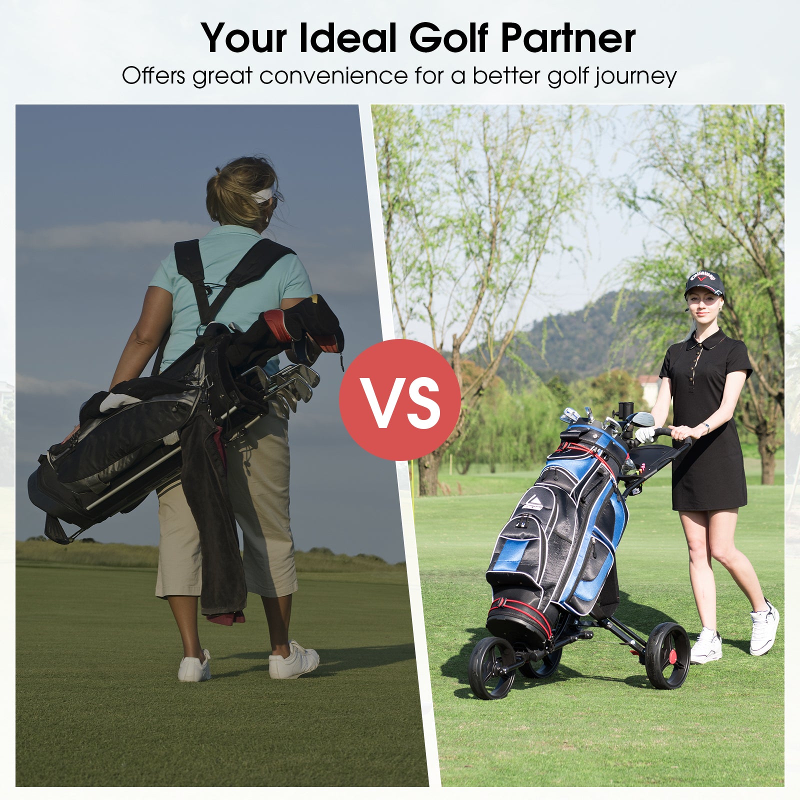 Foldable 3 Wheel Golf Pull Push Cart TrolleyÂ