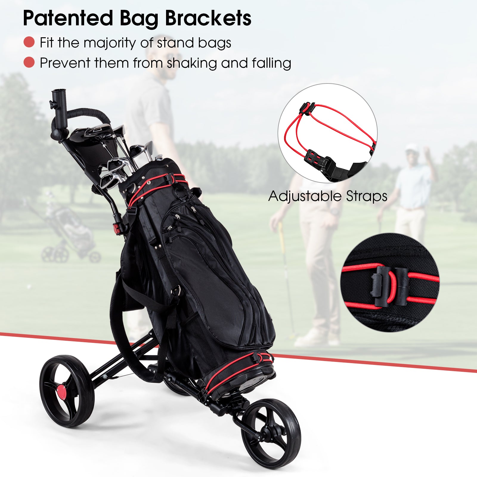 Foldable 3 Wheel Golf Pull Push Cart TrolleyÂ