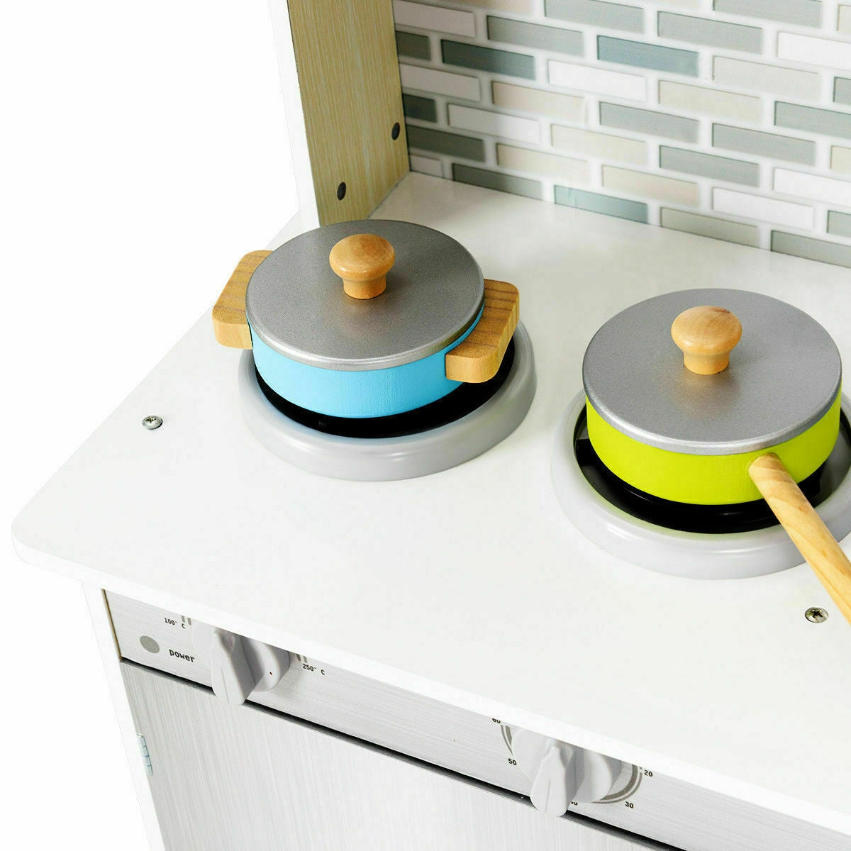 Kids Wooden Pretend Cooking Playset Cookware Kitchen-BeigeÂ