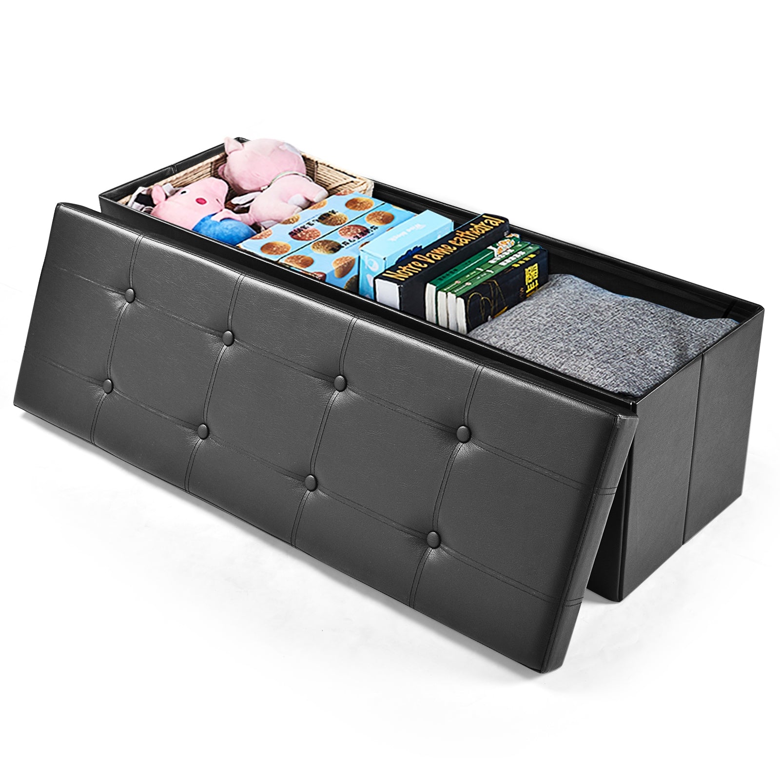 45 Inches Large Folding Ottoman Storage Seat-BlackÂ