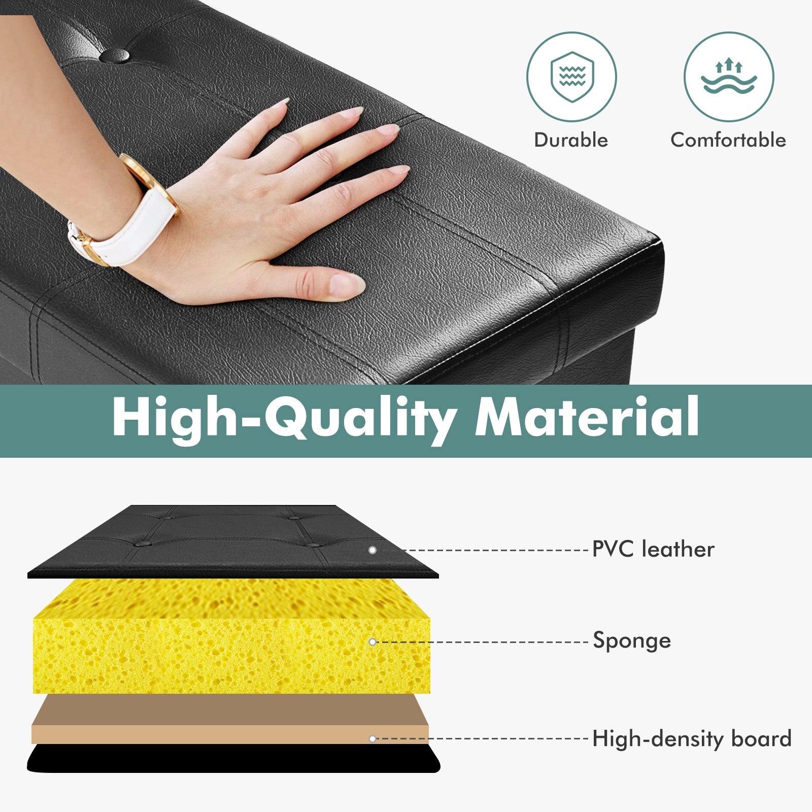 45 Inches Large Folding Ottoman Storage Seat-BlackÂ