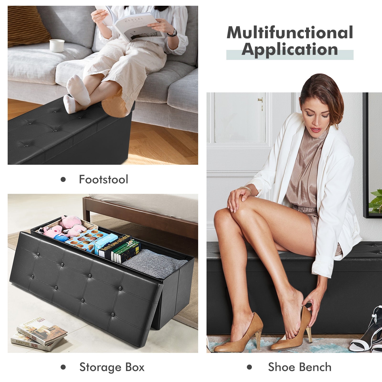 45 Inches Large Folding Ottoman Storage Seat-BlackÂ