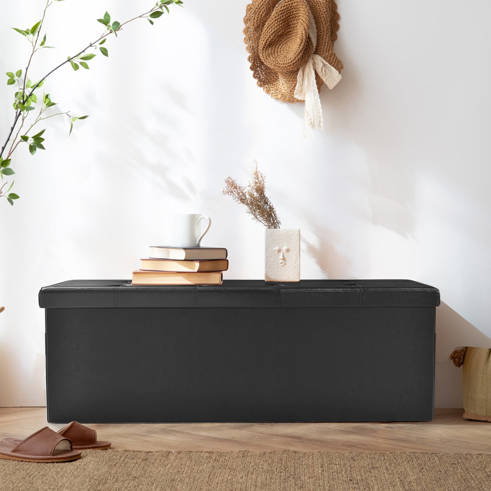 45 Inches Large Folding Ottoman Storage Seat-BlackÂ