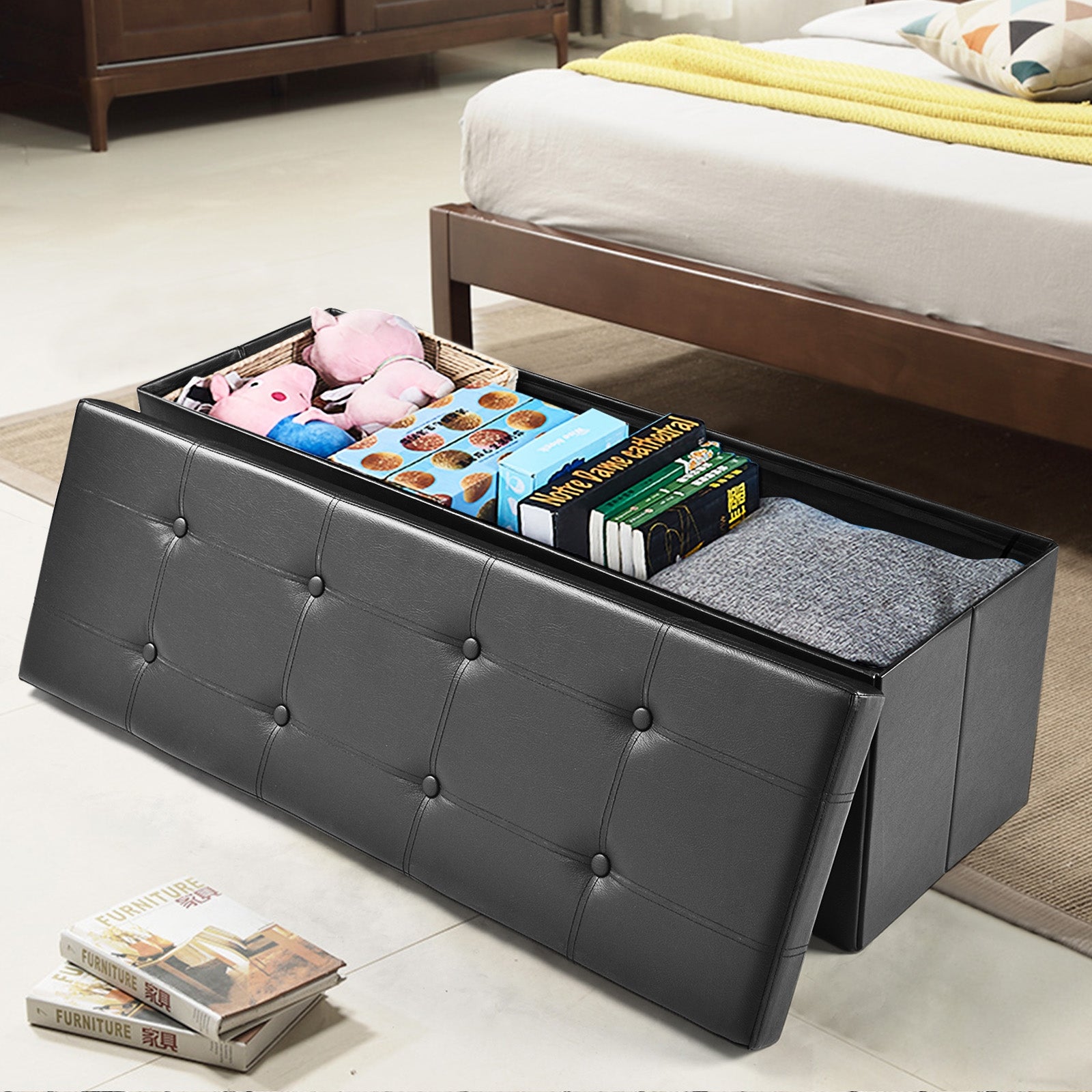 45 Inches Large Folding Ottoman Storage Seat-BlackÂ