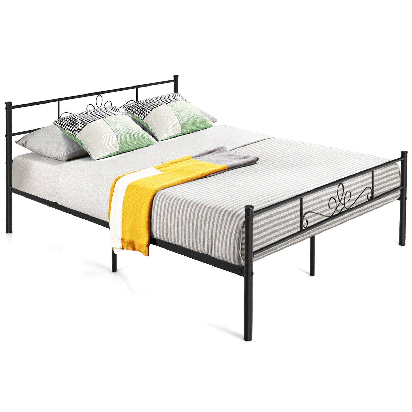 Twin/Full/Queen Size Metal Bed Frame with Headboard and Footboard-Queen Size