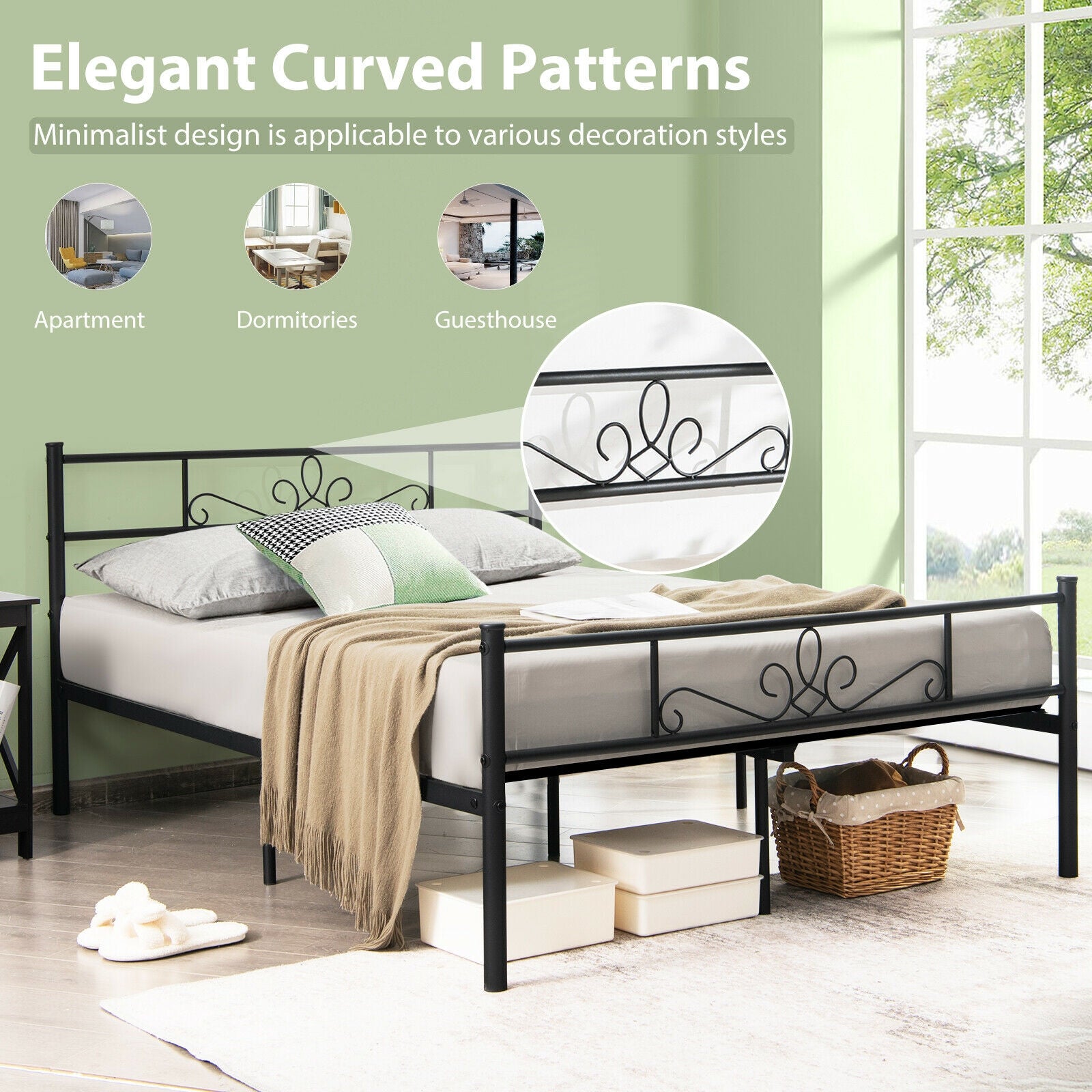 Twin/Full/Queen Size Metal Bed Frame with Headboard and Footboard-Full Size