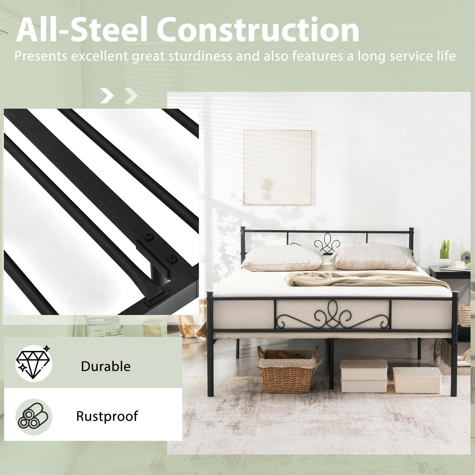 Twin/Full/Queen Size Metal Bed Frame with Headboard and Footboard-Full Size