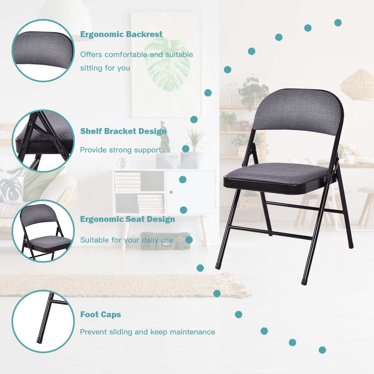 Folding Chair Set with Upholstered Seat and Fabric Covered BackrestÂ