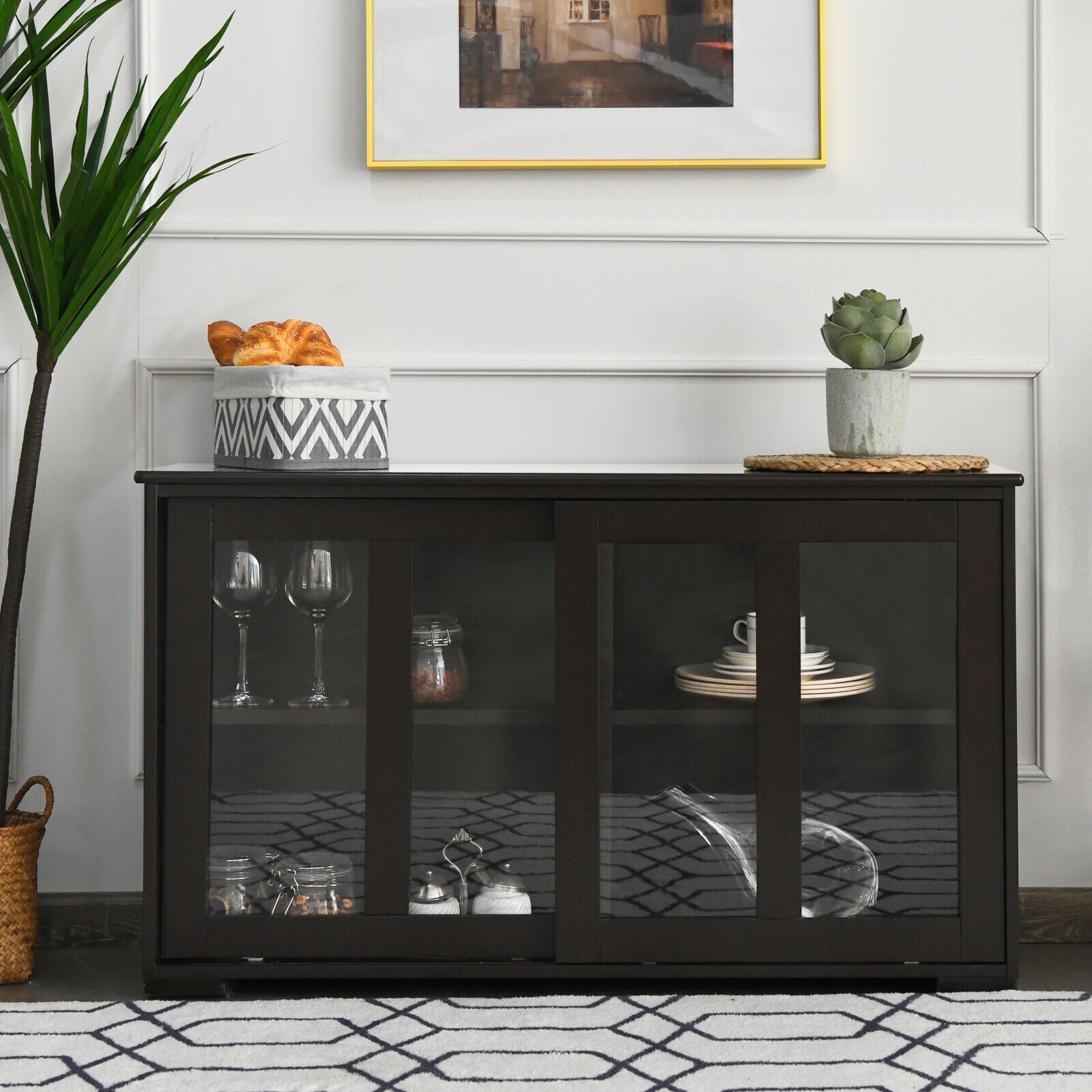 Sideboard Buffet Cupboard Storage Cabinet with Sliding Door-BrownÂ
