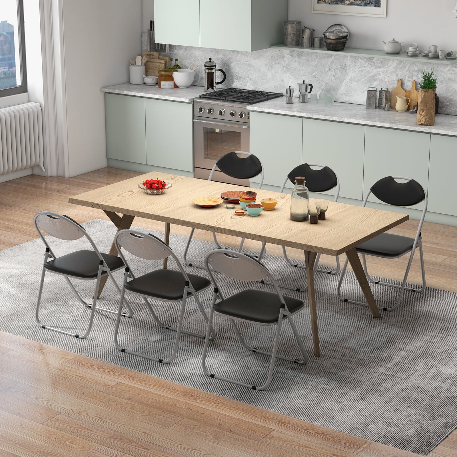 6 Pieces U-Shape Folding Chairs with Hollow HandleÂ