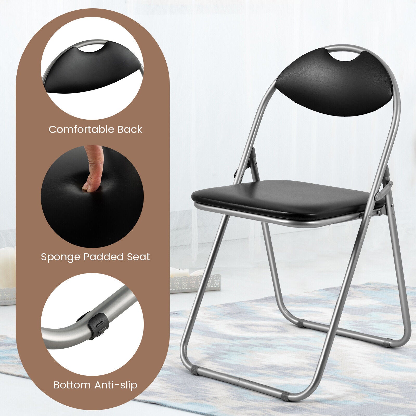 6 Pieces U-Shape Folding Chairs with Hollow HandleÂ