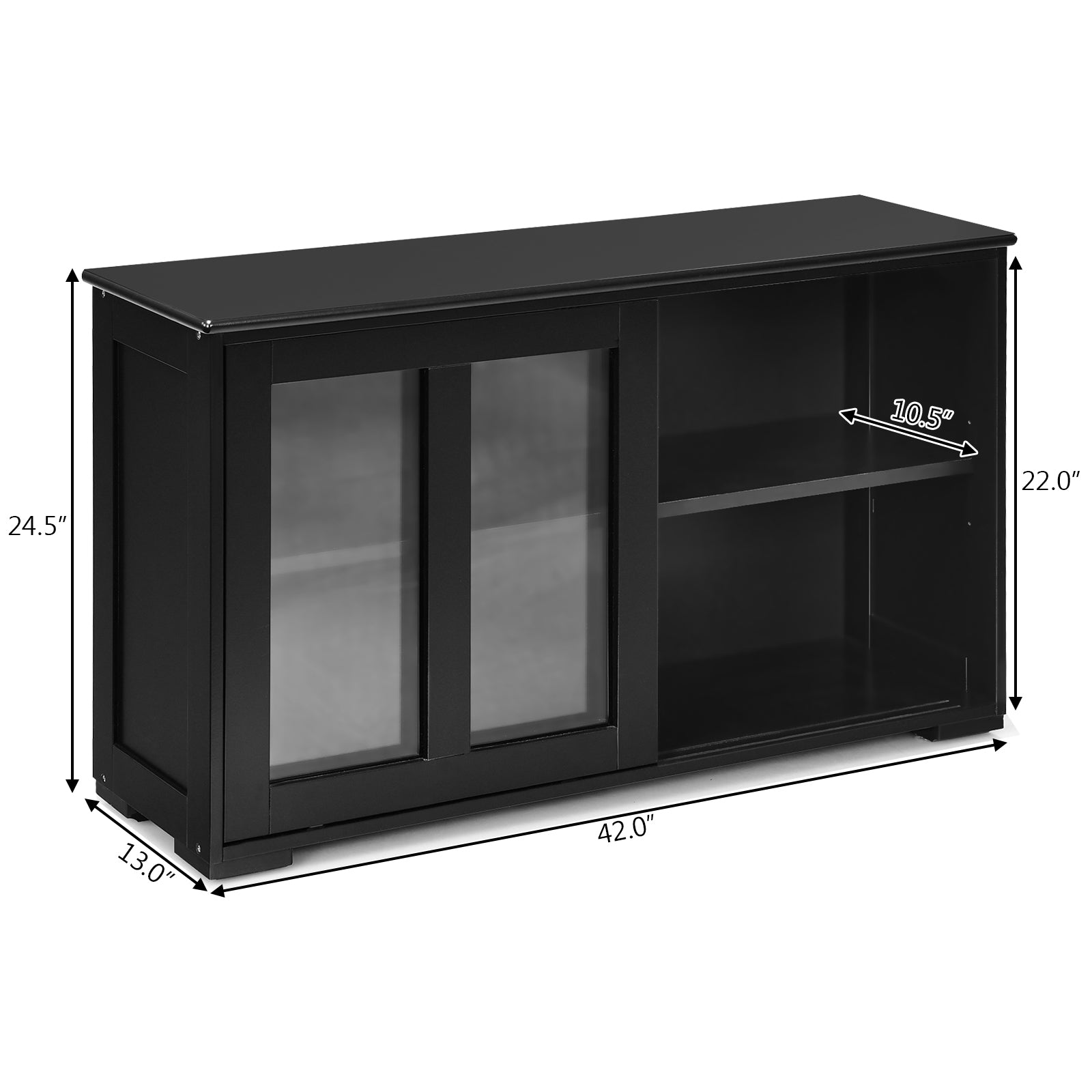 Kitchen Storage Cabinet with Glass Sliding Door-BlackÂ