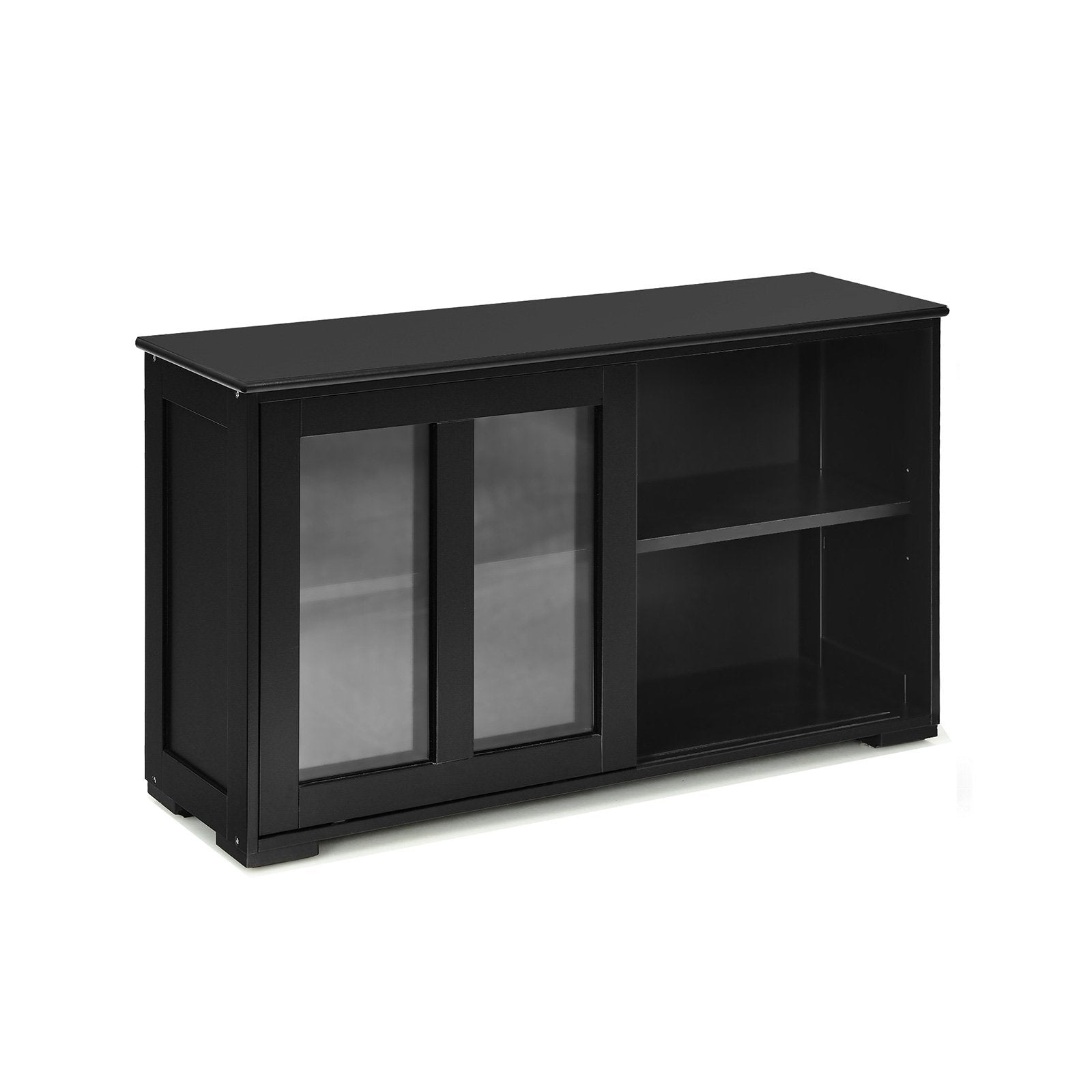 Kitchen Storage Cabinet with Glass Sliding Door-BlackÂ