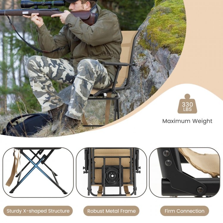Foldable Swivel Patio Chair with Armrest and Mesh Back-Coffee
