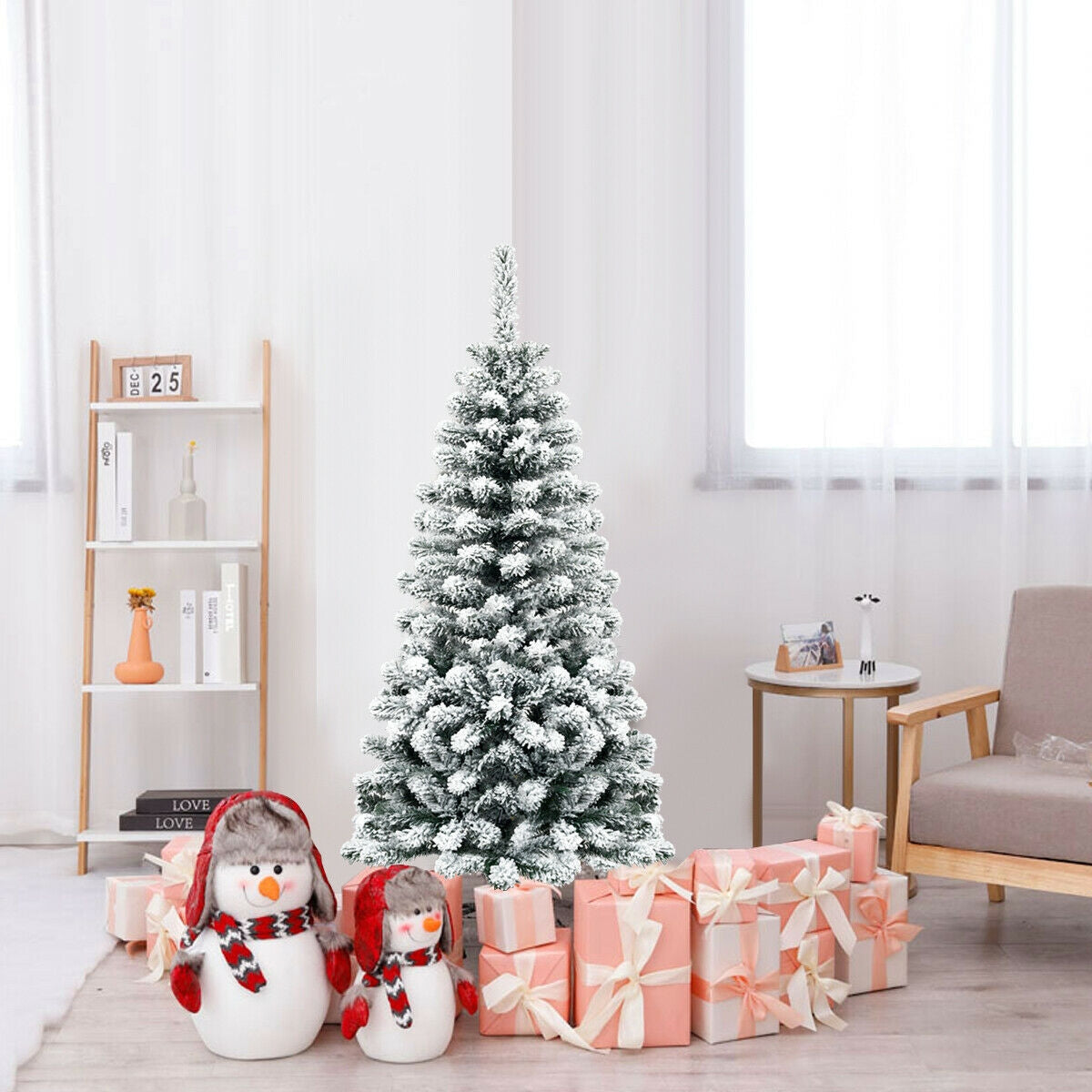 4.5 Feet Unlit Hinged Snow Flocked Artificial Pencil Christmas Tree with 242 BranchÂ