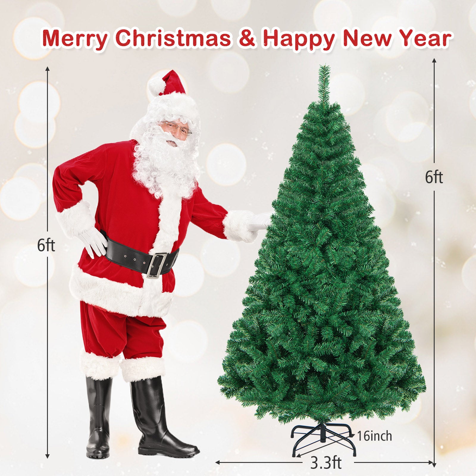 Artificial PVC Hinged Christmas Tree with Solid Metal Stand-6 ftÂ