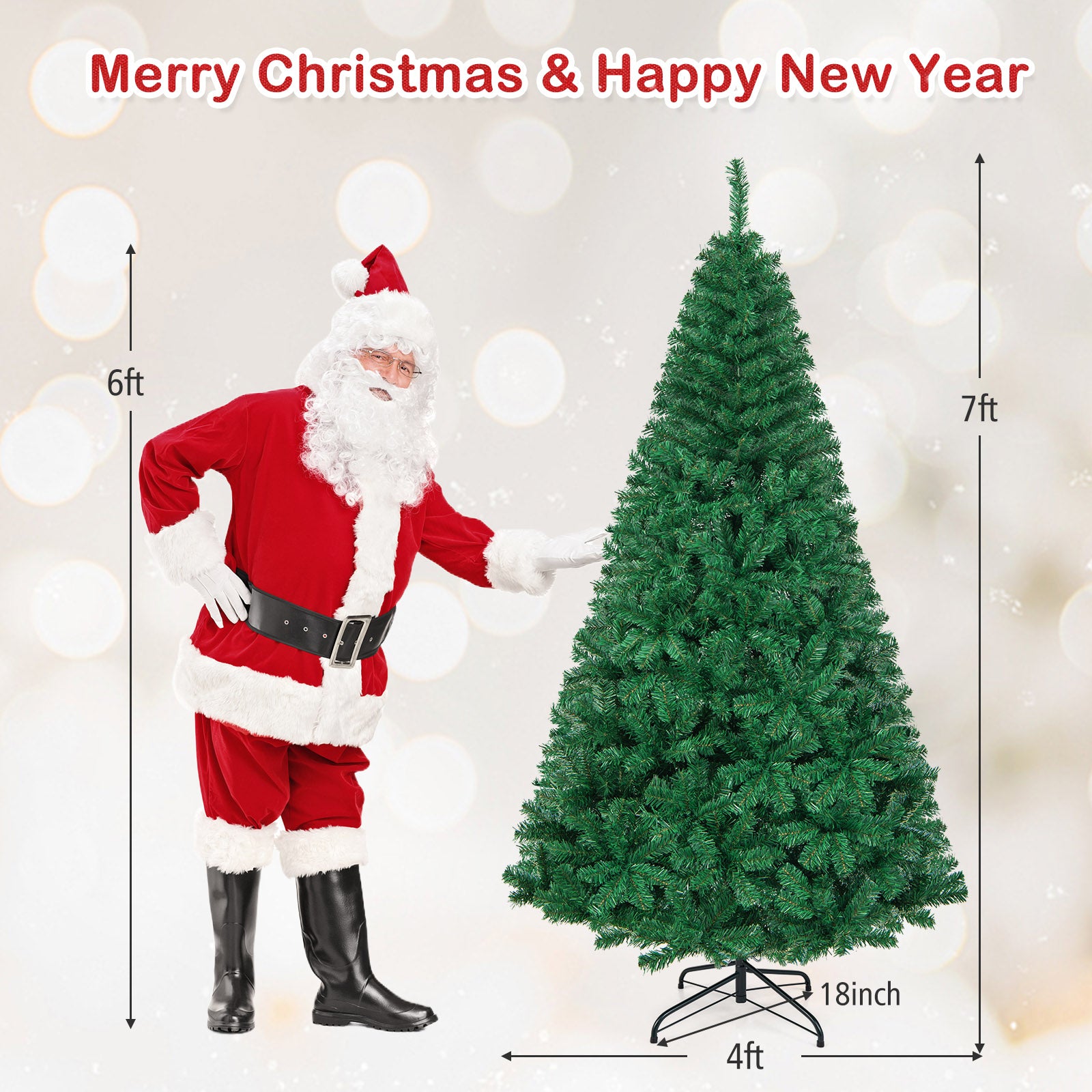Artificial PVC Hinged Christmas Tree with Solid Metal Stand-7 ftÂ