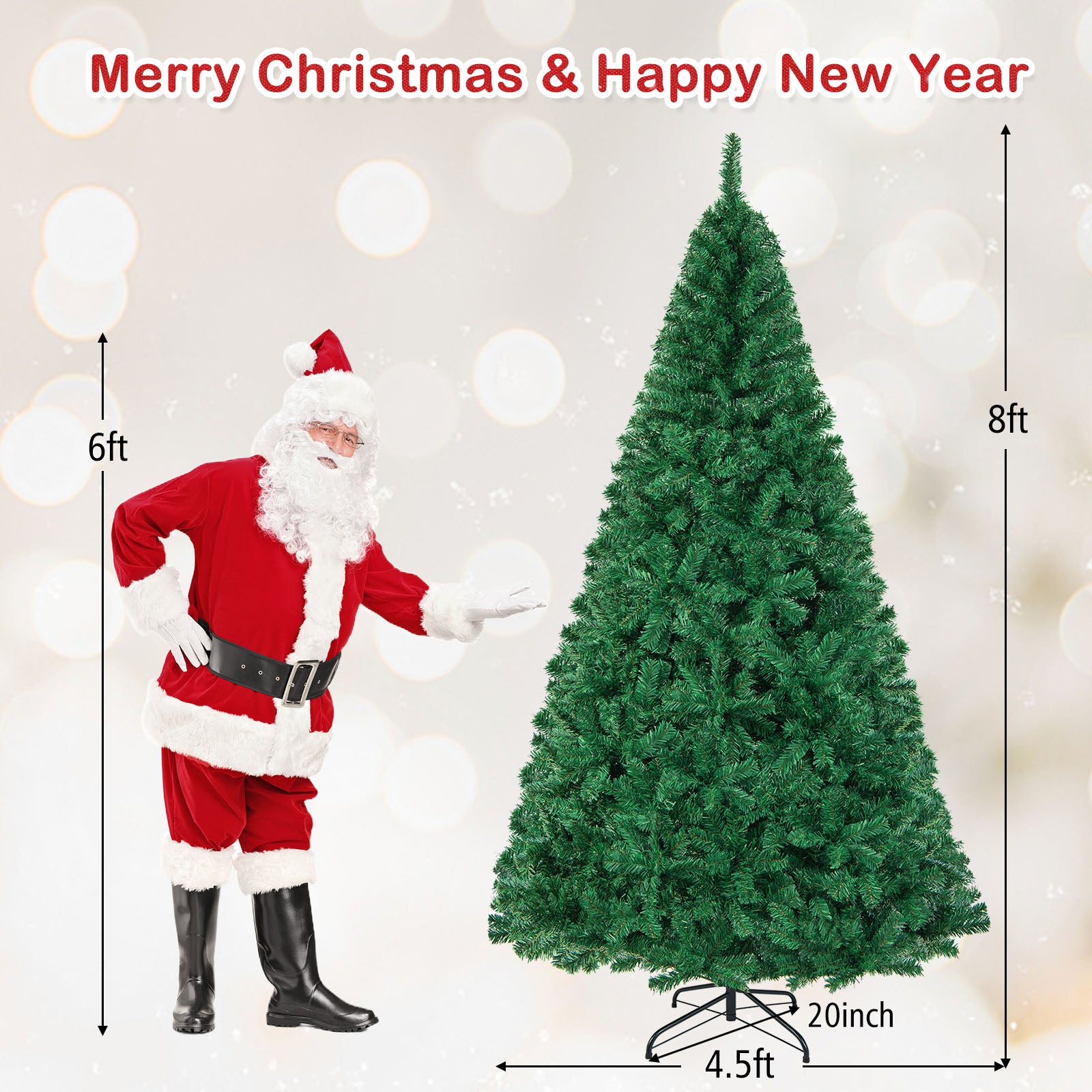 Artificial PVC Hinged Christmas Tree with Solid Metal Stand-8 ftÂ
