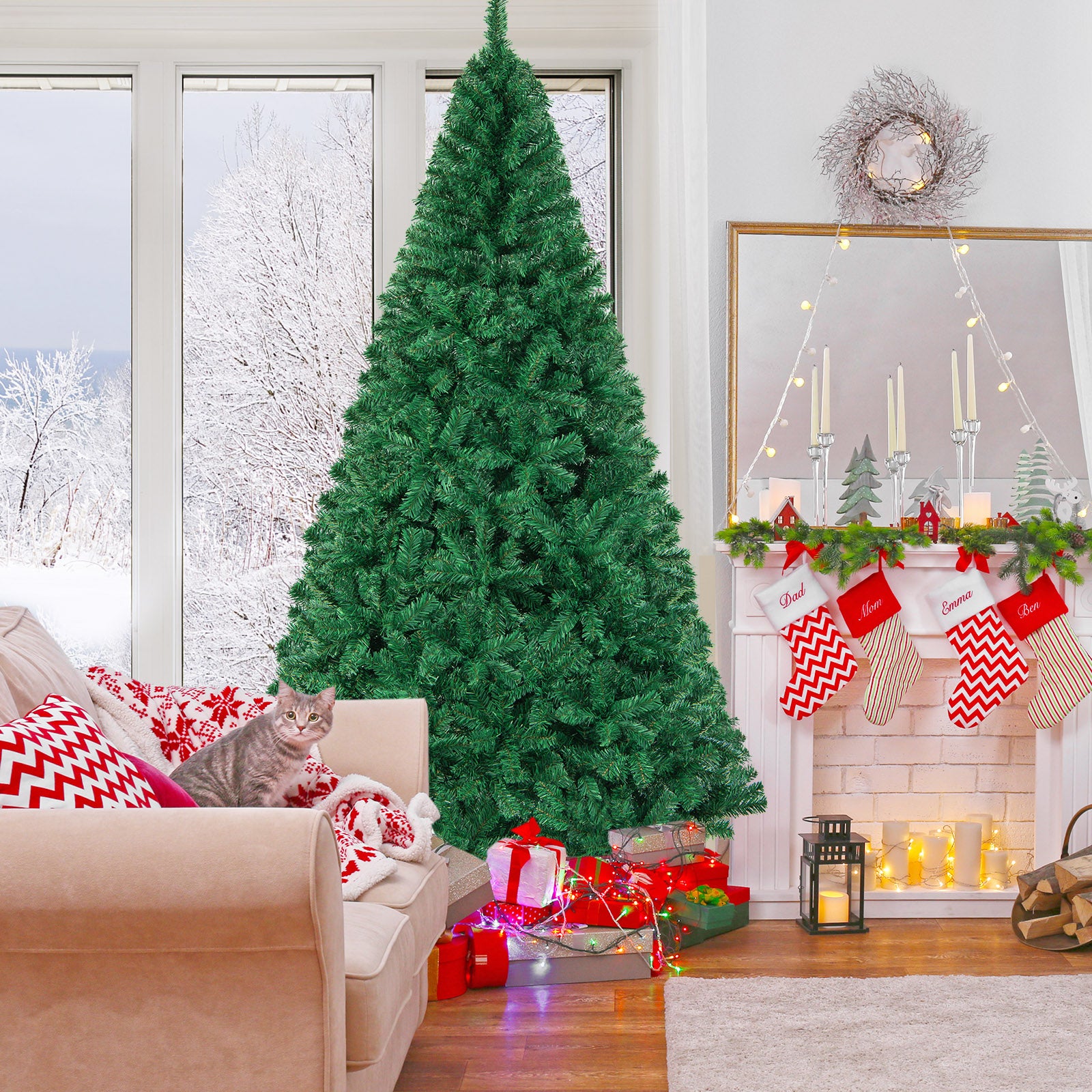 Artificial PVC Hinged Christmas Tree with Solid Metal Stand-8 ftÂ
