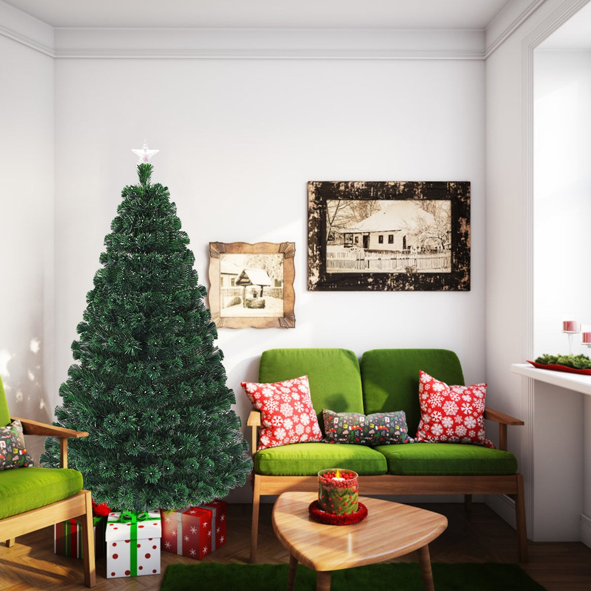 5/6/7 Feet Multicolor Artificial Christmas Tree with LED Light and Metal Stand-6'Â