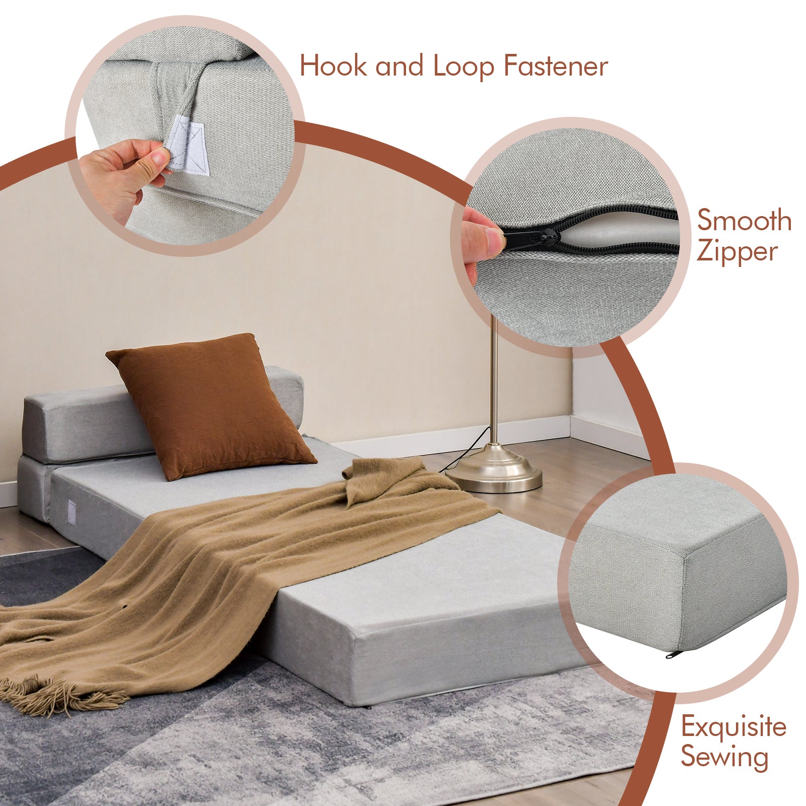 Tri-Fold Folding Chair Convertible Sleeper Bed-GrayÂ