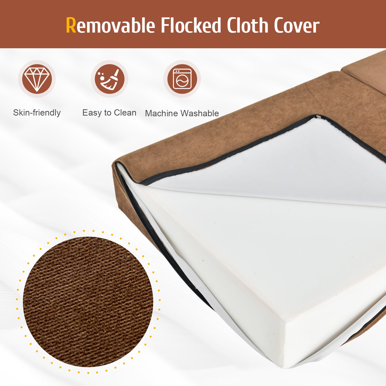 Tri-Fold Folding Chair Convertible Sleeper Bed-BrownÂ