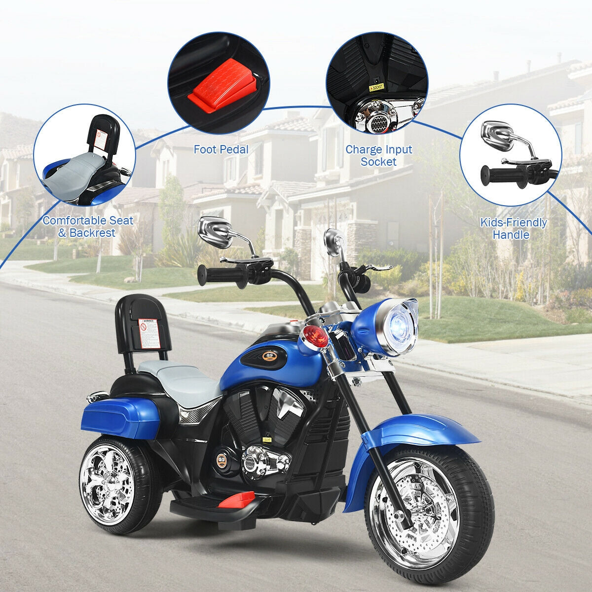 6V 3 Wheel Kids Motorcycle-BlueÂ