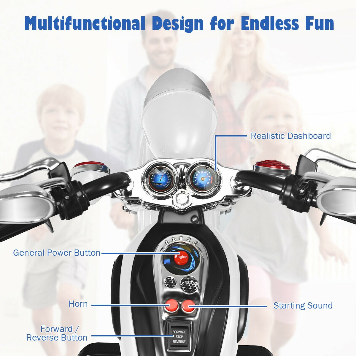 6V 3 Wheel Kids Motorcycle-WhiteÂ