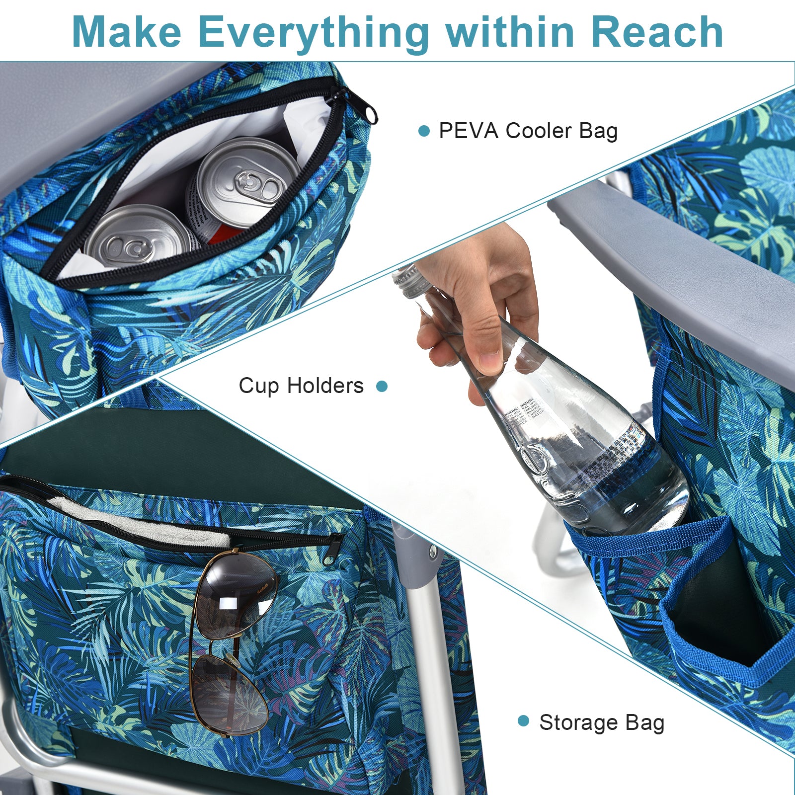 2 Packs 5-Position Outdoor Folding Backpack Beach Table Chair Reclining Chair Set-Multicolor