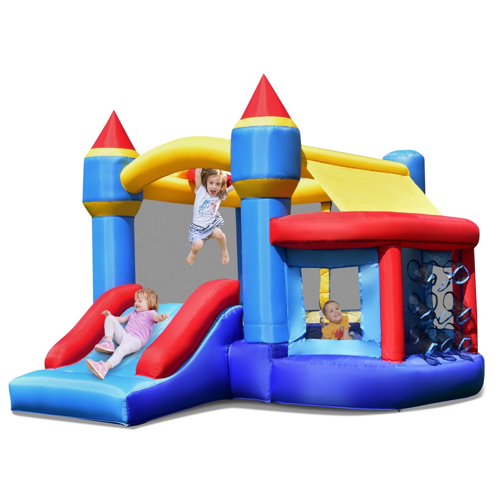 Castle Slide Inflatable Bounce House with Ball Pit and Basketball HoopÂ