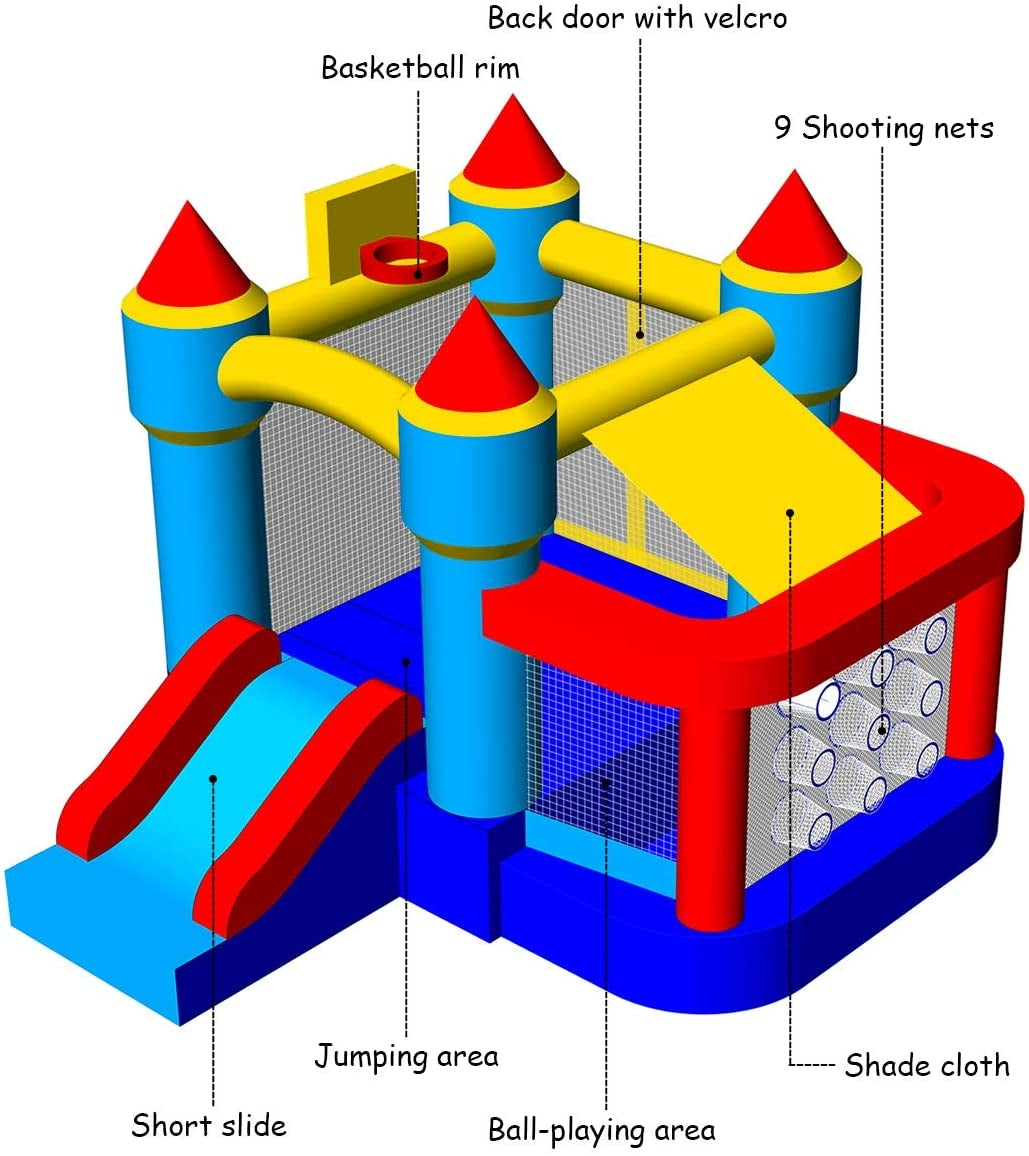 Castle Slide Inflatable Bounce House with Ball Pit and Basketball HoopÂ
