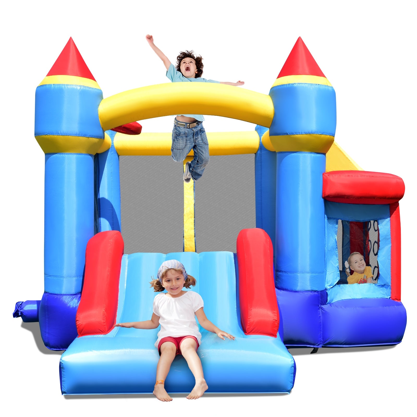 Castle Slide Inflatable Bounce House with Ball Pit and Basketball HoopÂ