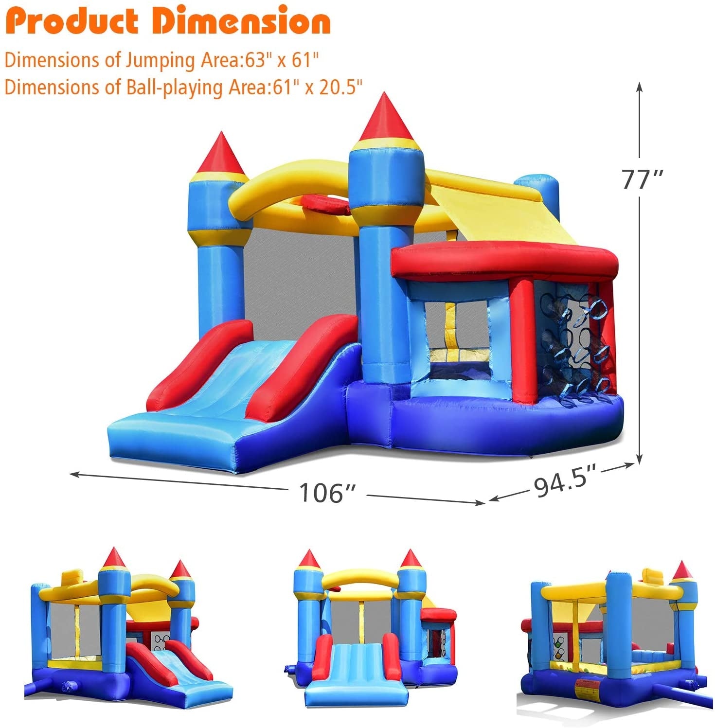 Castle Slide Inflatable Bounce House with Ball Pit and Basketball HoopÂ