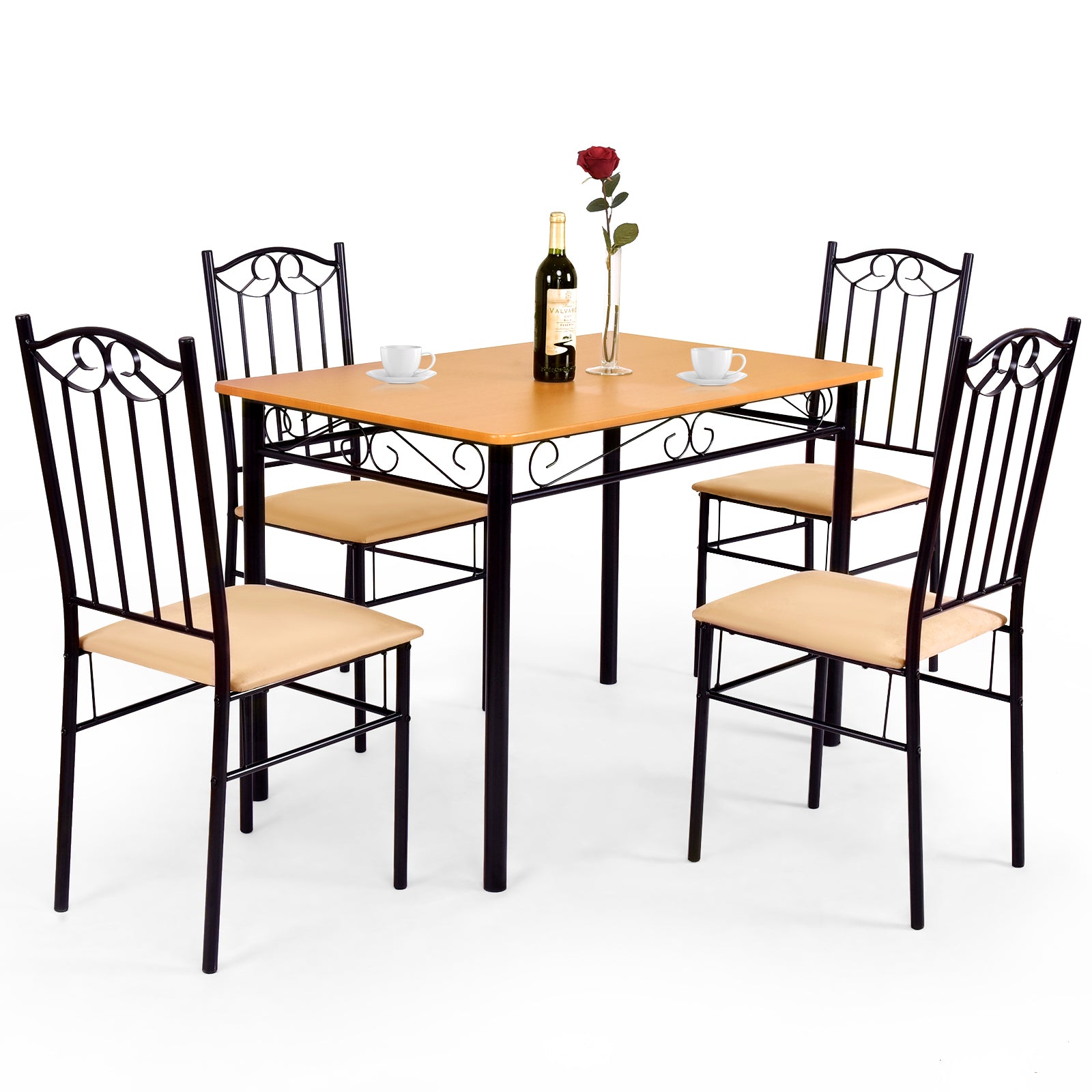 5 Pieces Dining Set Wooden Table and 4 Cushioned ChairsÂ