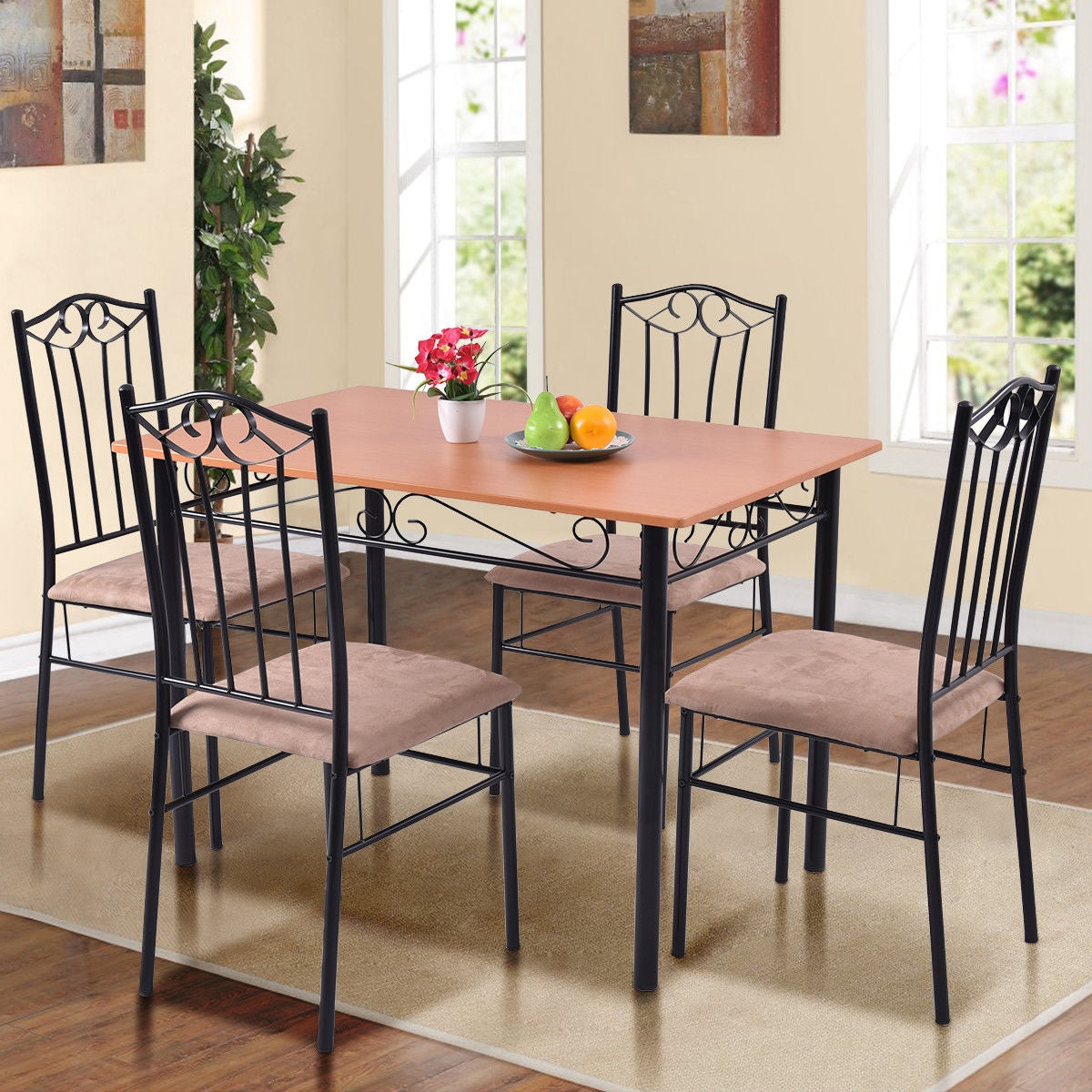 5 Pieces Dining Set Wooden Table and 4 Cushioned ChairsÂ