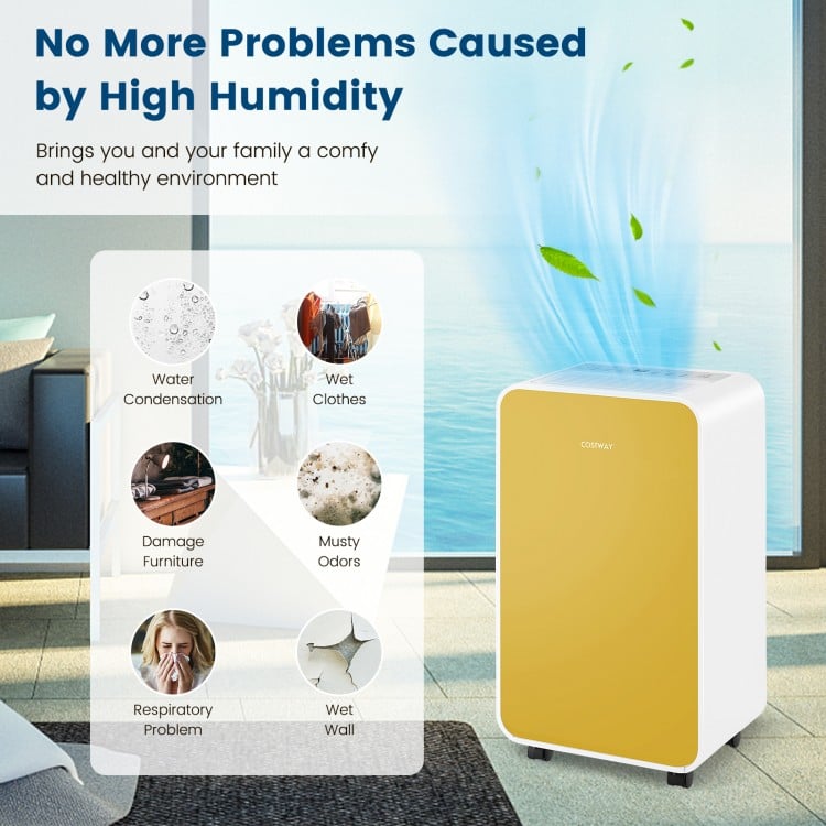 32 Pints/Day Portable Quiet Dehumidifier for Rooms up to 2500 Sq. Ft-Yellow